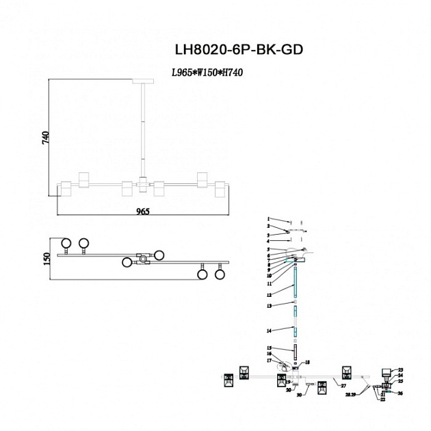 Потолочная люстра Sauris LH8020/6P-BK-GD