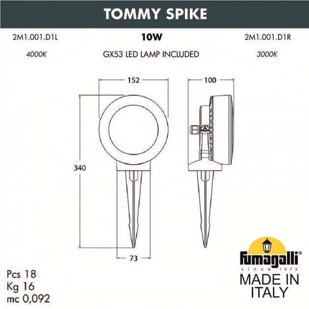 Грунтовый светильник Tommy 2M1.001.000.LXD1L