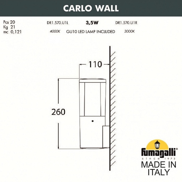 Настенный светильник уличный Carlo DR1.570.000.AXU1L