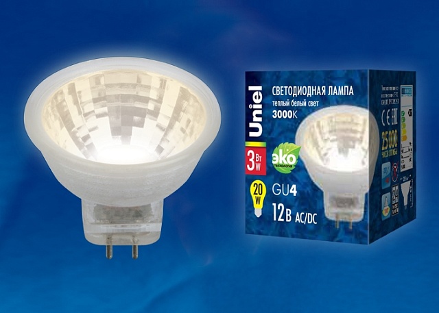 Лампочка светодиодная LED-MR11-3W/WW/GU4 GLZ21TR